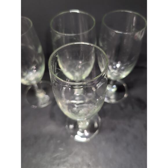Footed Vintage Glass Juice Set, Floral Etched Blown Glass, UV Reactive, Set of 4 - Picture 5 of 10